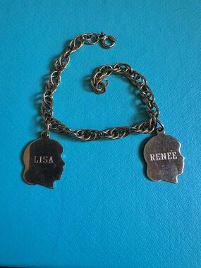 Vintage Gold Filled Girl Head Silouette Renee And Lisa Charm Bracelet